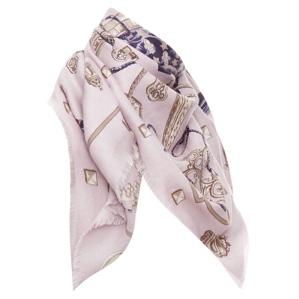 Hermès lilac cashmere silk tassel print scarf - Picture 3 of 6